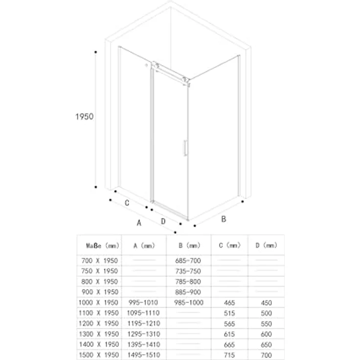 Mai & Mai Eckdusche Duschkabine Softclose Schiebetür H:195cm ESG NANO Rav19, BxT: 100x75 cm, Klarglas / Schwarz – Bild 7