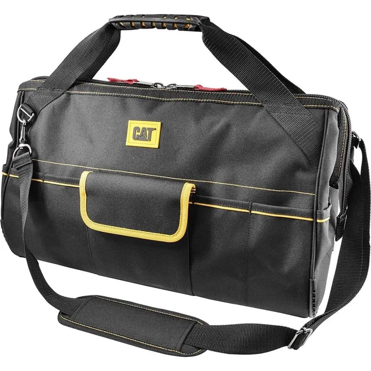 CAT CATERPILLA Werkzeugtasche 50 cm, Schwarz/Gelb mit 18 Innen-Taschen und Schultergurt aus Polyester 600D