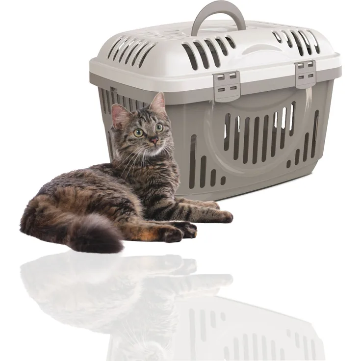 Rohrschneider Katzen Transportbox mit Griff, groß, stabil und leicht, blau