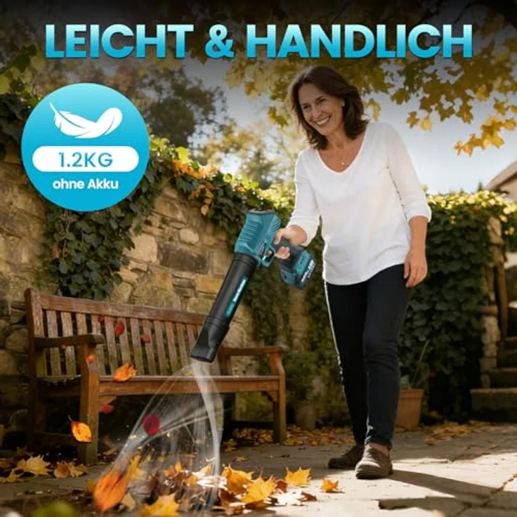 Bundviel Akku-Laubbläser Turbo Gebläse 80m/s Jet Fan, batteriebetrieben, 2x 21V 4000mAh Akkus, blau – Bild 7