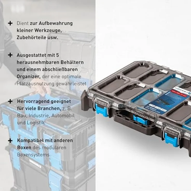 Högert Technik Niedriger Koffer-Organizer HTM, 5 Funktionelle Tassen, Modularer Aufbau, Resistent gegen Beschädigungen, Schutz vor Nässe und Staub - HT7G507 – Bild 4