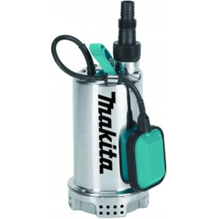 Makita Reinwasserpumpe mit Schwimmer 1100W 250 L/Min Inox Pf1100, Elektro Tauchpumpe für Schmutzwasser, Edelstahlgehäuse, automatische Abschaltung