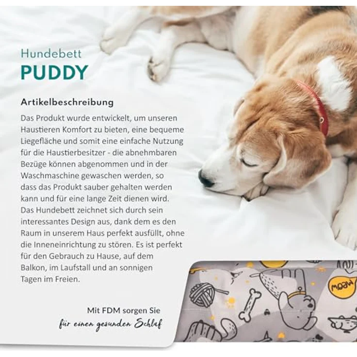 FDM Luna wasserdichtes Hundebett 100 x 70 cm Polyurethanschaum mit waschbarem Bezug Grau mit Gelb – Bild 2