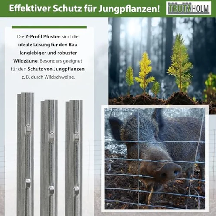 TRUTZHOLM Z-Profil Zaunpfosten 230 cm, feuerverzinkt, 10x Zaunpfähle, 1,5 mm Stärke, wetterbeständig und robust, Silber – Bild 4