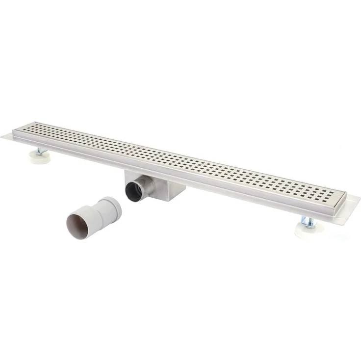 MCW Duschrinne D94b, Edelstahl Bodenablauf mit Siphon, 50-120 cm einstellbar, abnehmbarer Rost, herausnehmbares Flusensieb