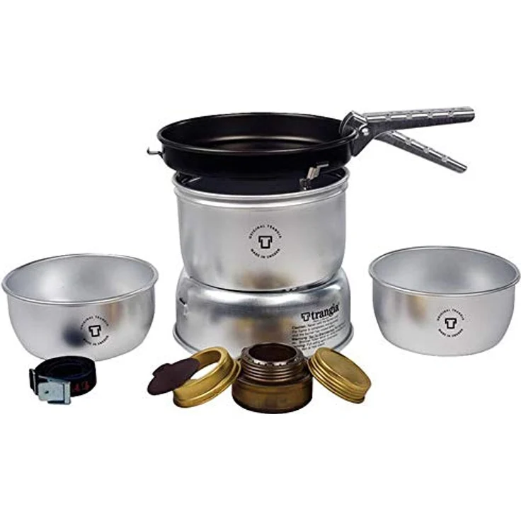 Trangia 27, Kompakter Gaskocher für 1-2 Personen, ultraleichtes Aluminium, inkl. 2 Töpfe und Bratpfanne, Spiritusbrenner, 725 g – Bild 1