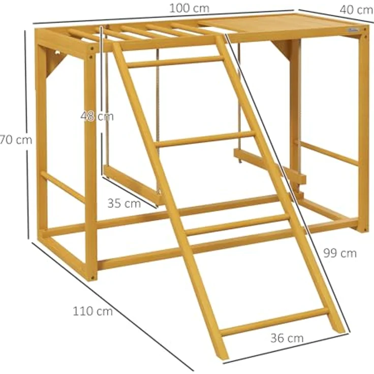 PawHut Hühnerstall Spielplatz mit Schaukeln und Leiter, Naturholz, für 3-4 Hühner, 100x110x70 cm, gelb – Bild 7