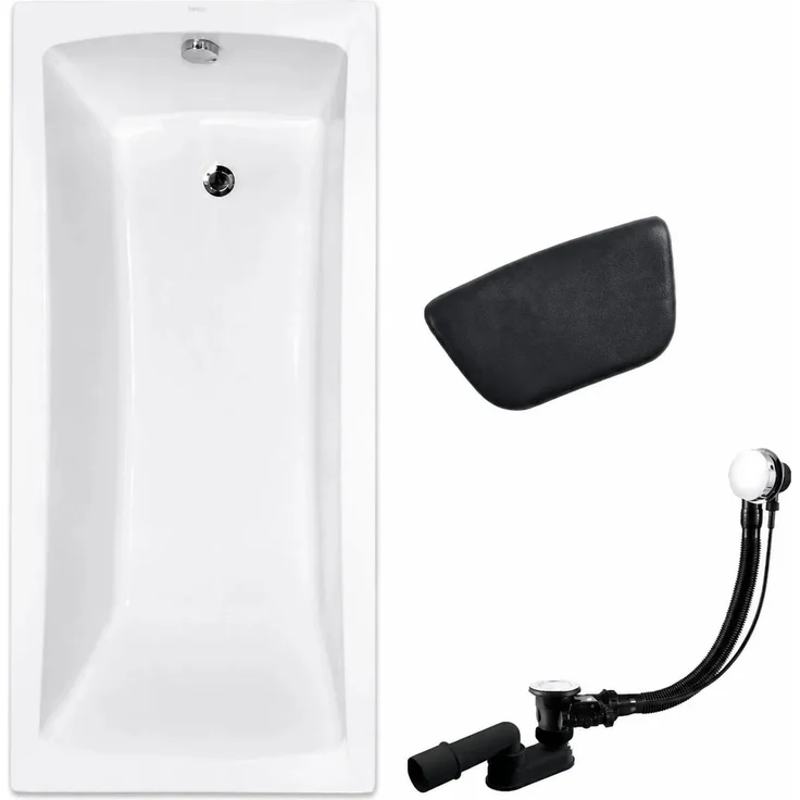 KOLMAN Badewanne OPTIMA, Rechteck 150 x 70 cm, mit Kopfstütze, Ablauf und Füßen, schneeweiß, antibakterielle Beschichtung, rutschfest