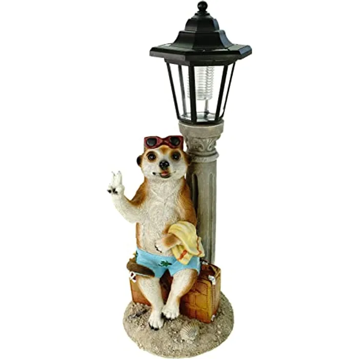 Kremers Schatzkiste Erdmännchen Urlauber mit Solarlaterne Figur Gartenfigur 45 cm Garten
