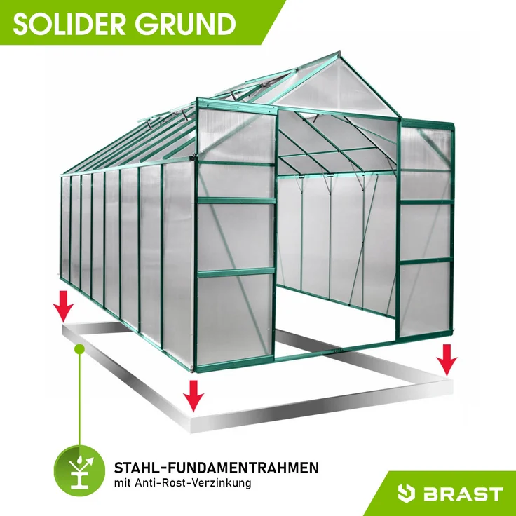 BRAST Gewächshaus Aluminium 490x250x235cm Grün mit Fundament rostfrei TÜV geprüft Alu Treibhaus Glashaus Tomatenhaus – Bild 5