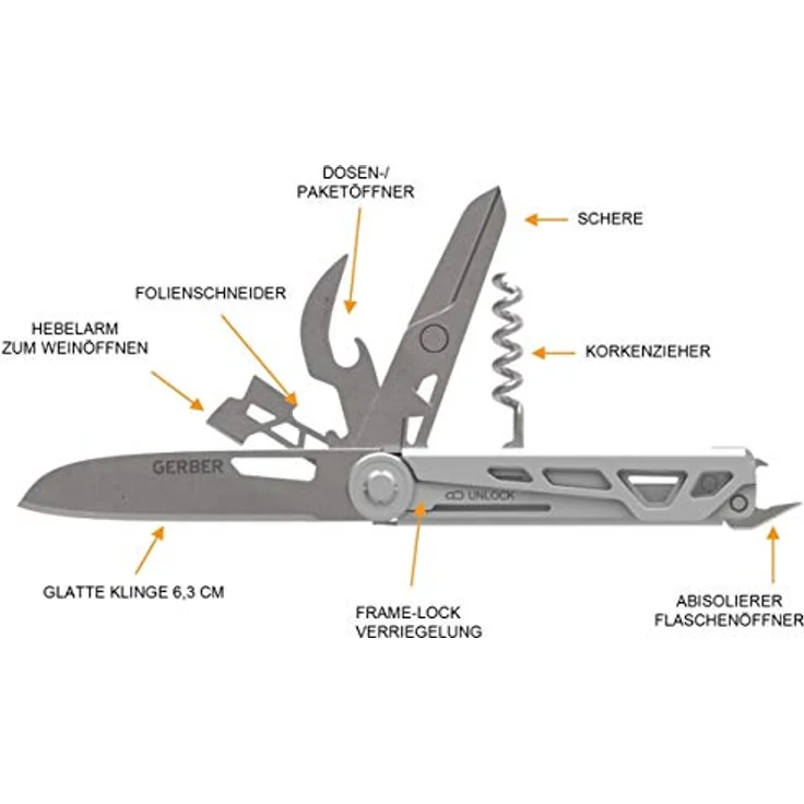 Gerber Multifunktionswerkzeug mit 8 Funktionen ArmBar Cork Dunkelgrau Messer mit glatter Klinge – Bild 5