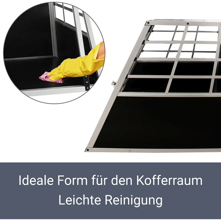 Juskys Alu Hundetransportbox L - 91 × 65 × 69 cm – Auto Hundebox robust & pflegeleicht – Gittertür verschließbar - Autotransportbox für Hunde – Bild 4