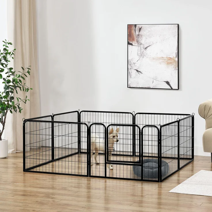 Juskys Welpenauslauf 160 x 160 x 60 cm – Welpenlaufstall 8-teilig aus Metall – Freigehege mit Tür – Welpengitter für Hunde, Hasen & Kleintiere – Bild 2
