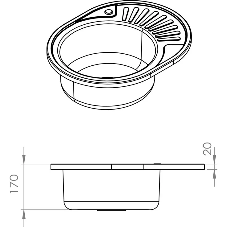 MUCOLA 57CM Edelstahlspüle LINKS Ablage Spülbecken Küchenspüle Rundbecken Einbauspüle – Bild 4