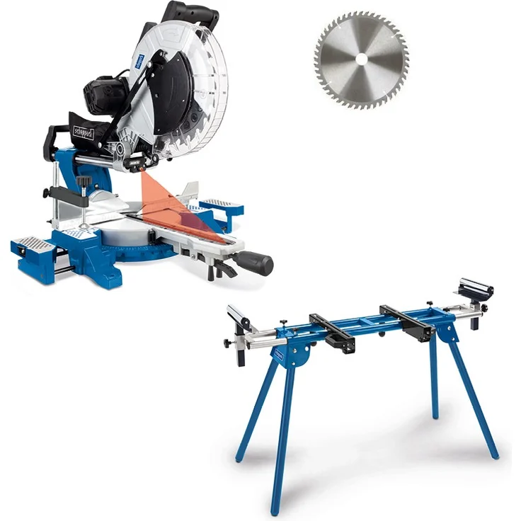 Scheppach HM140L Kapp-Zug-Gehrungssäge mit Laser 2000 W 305 mm 3800 min-1 beidseitig neigbarer Sägekopf mit Ersatzsägeblatt und UMF1600 – Bild 2