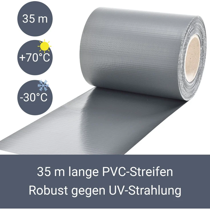 Juskys PVC Sichtschutzstreifen für Doppelstabmatten Zaun 2er Set - 2 Rollen á 35m x 19cm - Befestigungsclips - Zaunfolie Sichtschutz Windschutz – hellgrau – Bild 5