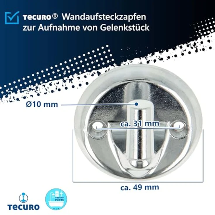 tecuro Brausehalter Wandaufsteckzapfen, verchromt, Ø 10 mm Zapfen, Ausladung 36 mm, inkl. Dübel und Schrauben – Bild 4
