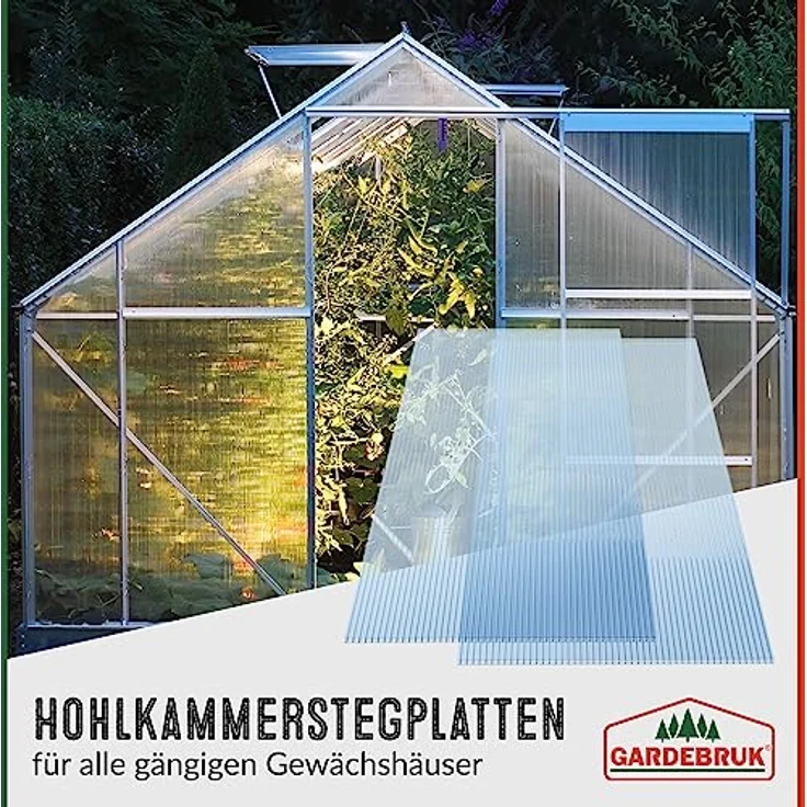 Deuba 14x Polycarbonat Hohlkammerstegplatten 4mm 10,25 m² Doppelstegplatte - 1210x605 Stegplatte Gewächshausplatte – Bild 3