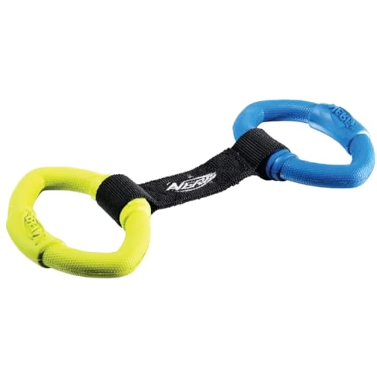 Nerf Dog 2 Ring Strap Tug, mehrfarbiges Ziehspielzeug für Hunde, hochwertiges Tierspielzeug von Hasbro – Bild 1