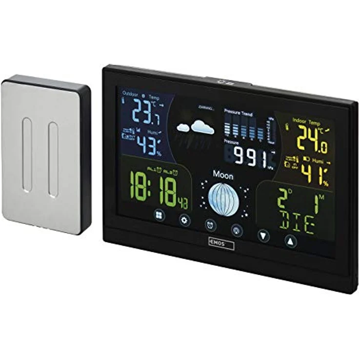 Emos Drahtlose Wetterstation E6018, Wetterstation mit 13 Messfunktionen, Touchscreen und 100 m Sensorreichweite, Schwarz – Bild 1