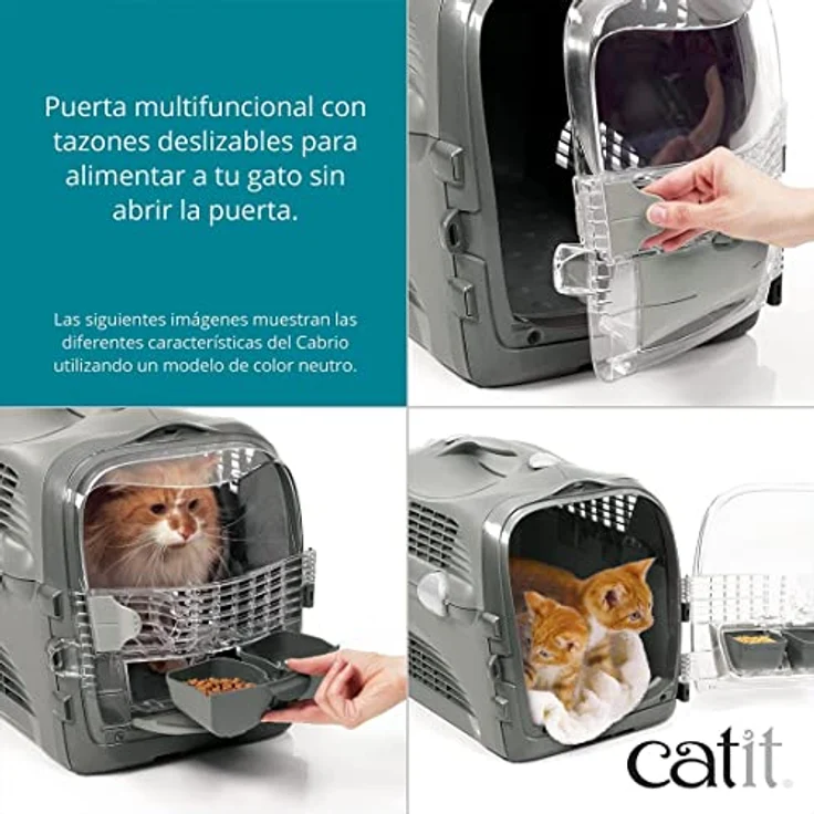 Catit Tiertransportbox Cabrio Transportbox türkis/grau - Vollständige Durchlüftung, Rutschfester Bodenbelag, Integrierter Griff, Türkis/Grau – Bild 4