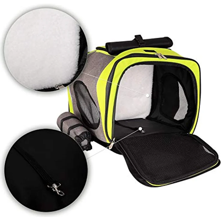 lionto Hunderucksack faltbarer Katzenrucksack Hundetransporttasche Haustiertragetasche, grau/grün – Bild 5