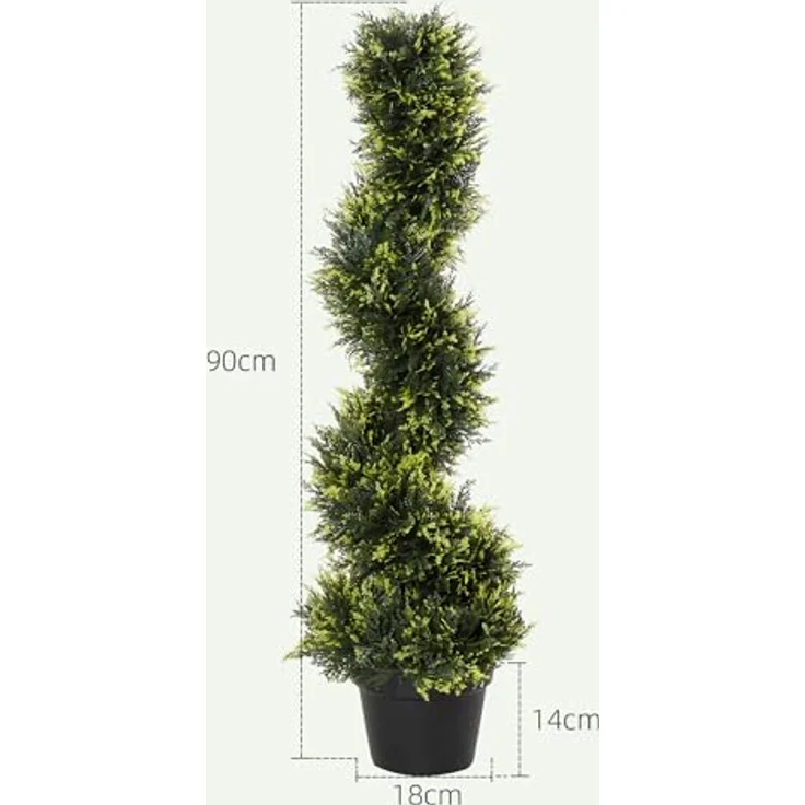 Outsunny 2er Set künstliche Zedernbaum groß 90 cm Kunstpflanze, Plastik künstliche Pflanzen Zeder im Topf, Spiralpflanze wie echt für Wohnzimmer Schlafzimmer Büro Garten Moderne Dekoration, Schwarz – Bild 5