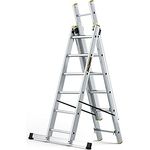 DRABEST Leiter PRO Serie Aluleiter Mehrzweckleiter 3-teilig Industrieleiter 3 x 6 Stufen Belastbarkeit 150 kg Arbeitshöhe 4,43 m inkl. Eimerhaken