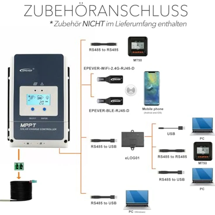 SolarV MPPT Laderegler Tracer6420AN, 60A Nennladestrom, LCD Display, geeignet für verschiedene Batterietypen – Bild 3