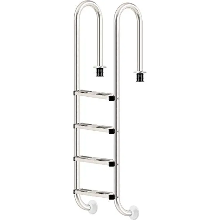 Zelsius V2A Edelstahl Poolleiter mit 4 Stufen | 50,2 x 36,5 x 183 cm - Silber | mit Rutschsicherung | Schwimmbadleiter für Pool und Schwimmbecken