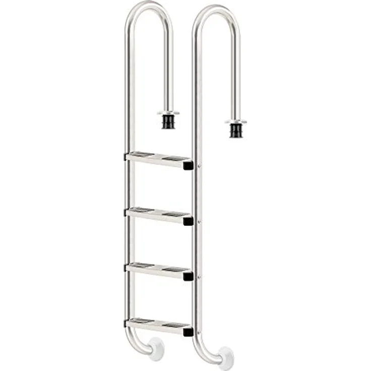 Zelsius V2A Edelstahl Poolleiter mit 4 Stufen | 50,2 x 36,5 x 183 cm - Silber | mit Rutschsicherung | Schwimmbadleiter für Pool und Schwimmbecken – Bild 1