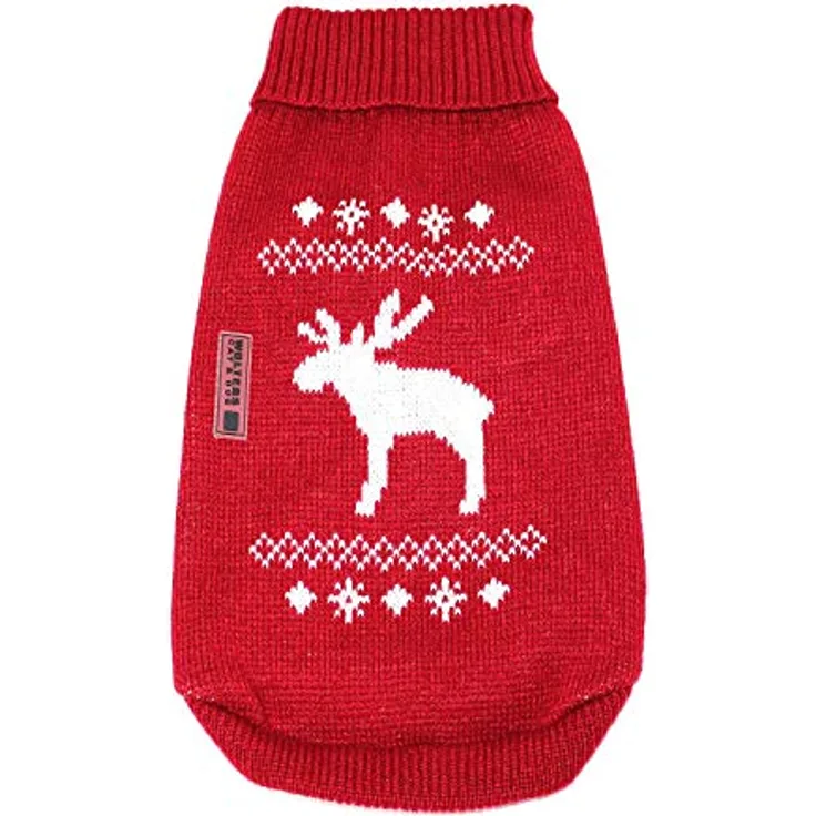 Wolters | Strickpullover mit Elch für Mops&Co in Rot/Weiß | Rückenlänge 30 cm