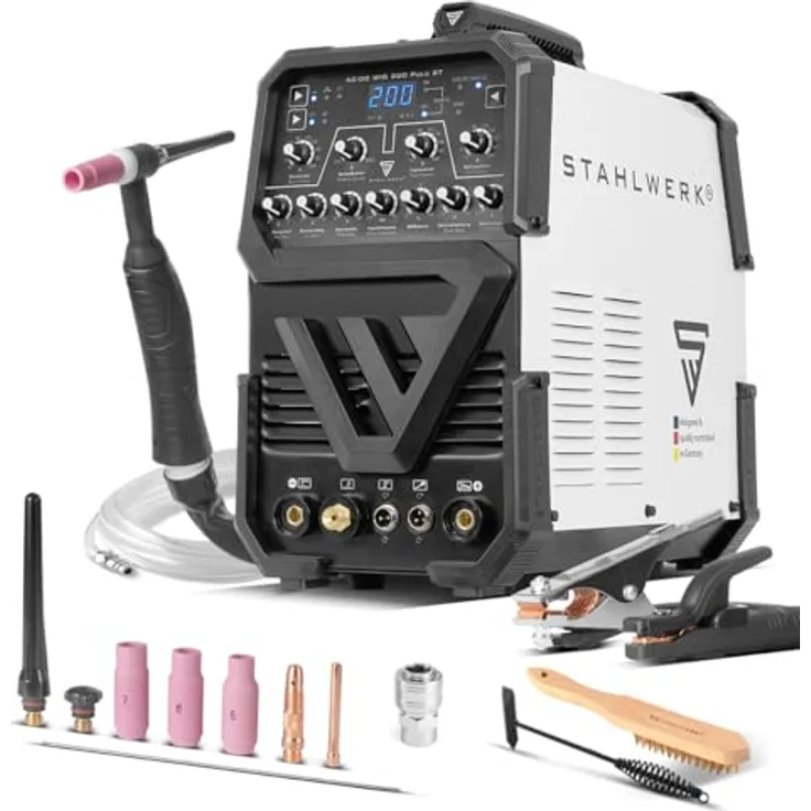 STAHLWERK Schweißgerät ACDC WIG 200 Puls ST, 2-in-1 WIG & MMA, 200A, Aluminium-Modus, IP21S, inkl. Zubehörset