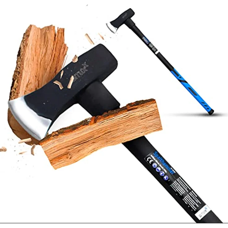BITUXX Spaltaxt Spaltbeil Set, Fiberglas-Stiel 2.7 kg, gummierter Handgriff, Kohlenstoffstahl-Kopf für Garten und Wald – Bild 1