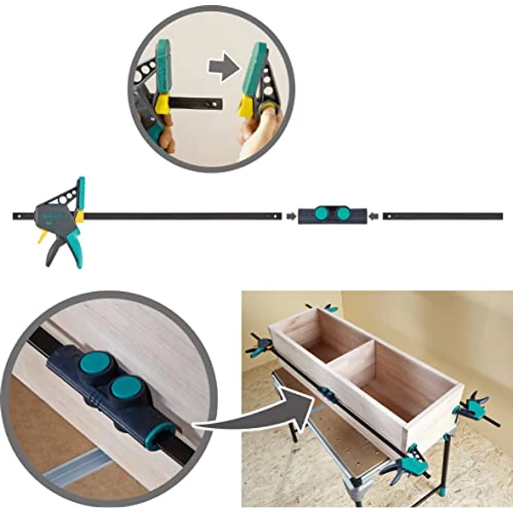 wolfcraft XL-Einhandzwingen-Set, 3-tlg. I 8624000 I Ermöglicht flexible Spannweiten von bis zu 1060 mm – Bild 2