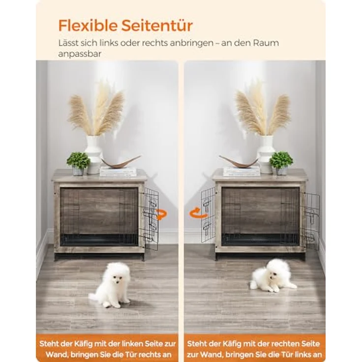 Feandrea Hundekäfig Möbel, Beistelltisch, Hundebox, Moderne Hundehütte Indoor für Hunde bis zu 14 kg, hochbelastbar, Greige PFC001G01 – Bild 4