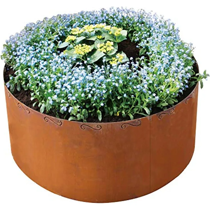 bellissa Hochbeet CORTEN rund - 91004 - Pflanzkübel rund aus Cortenstahl - 3-teiliger Bausatz - Durchmesser 110 cm, Höhe 50 cm