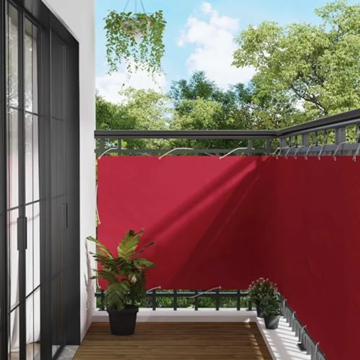 vidaXL Balkonsichtschutz Rot 110 x 300 cm, UV-beständiger und wasserfester Oxford-Stoff, moderner gestreifter Schirm für Außenbereiche – Bild 2