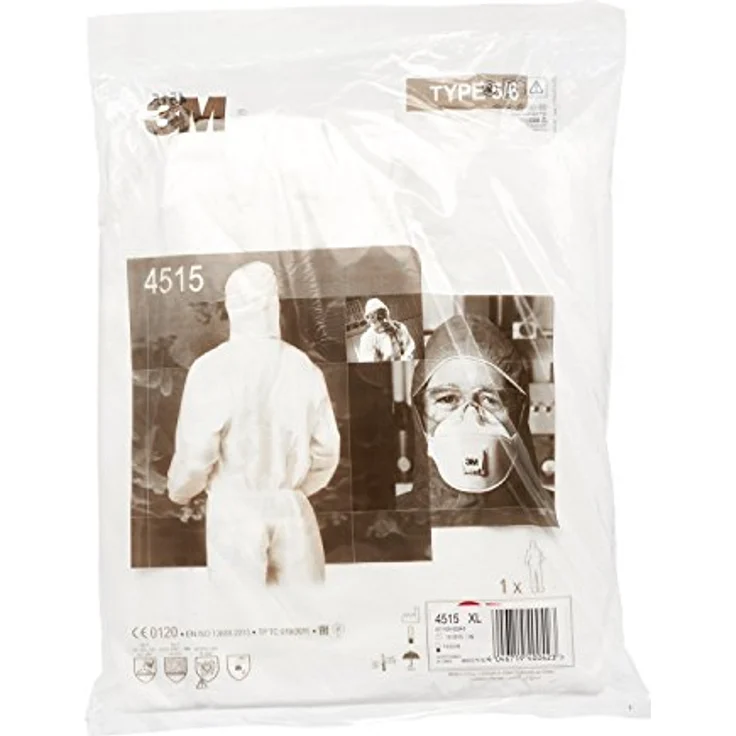 3M 4515WXL Schutzanzug 4515, Typ 5, leichten Flüssigkeitsspritzern, weiß, Größe XL – Bild 4