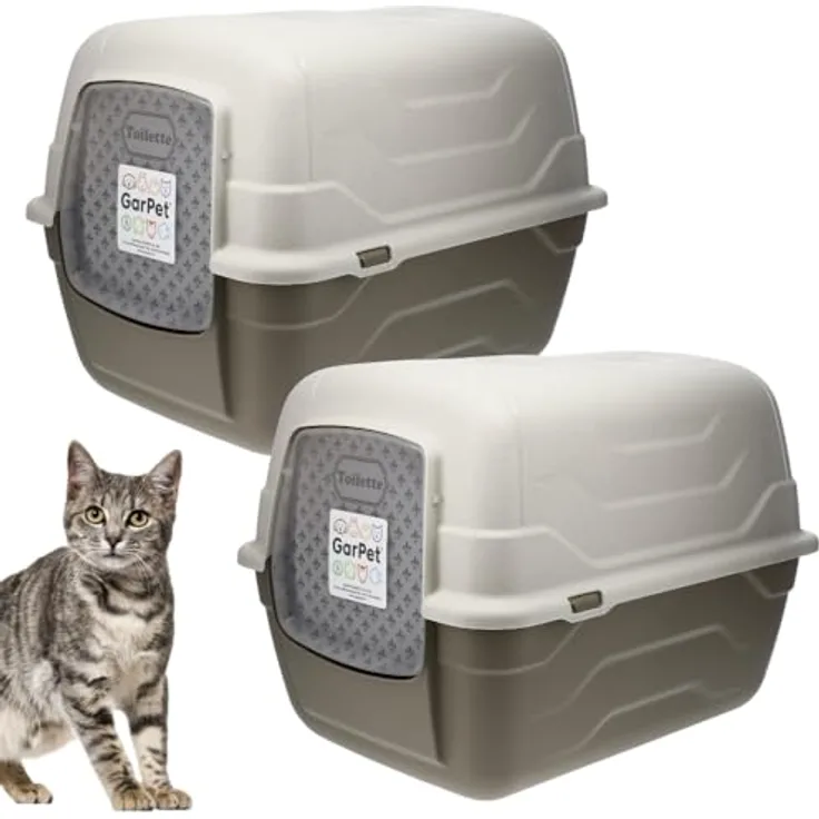 2X Katzenklo mit Deckel Schaufel Aktivkohlefilter - Haube kippbar - große XXL Katzentoilette Katzen WC Klo Doppelpack Sparpaket