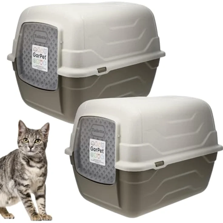 2X Katzenklo mit Deckel Schaufel Aktivkohlefilter - Haube kippbar - große XXL Katzentoilette Katzen WC Klo Doppelpack Sparpaket – Bild 1