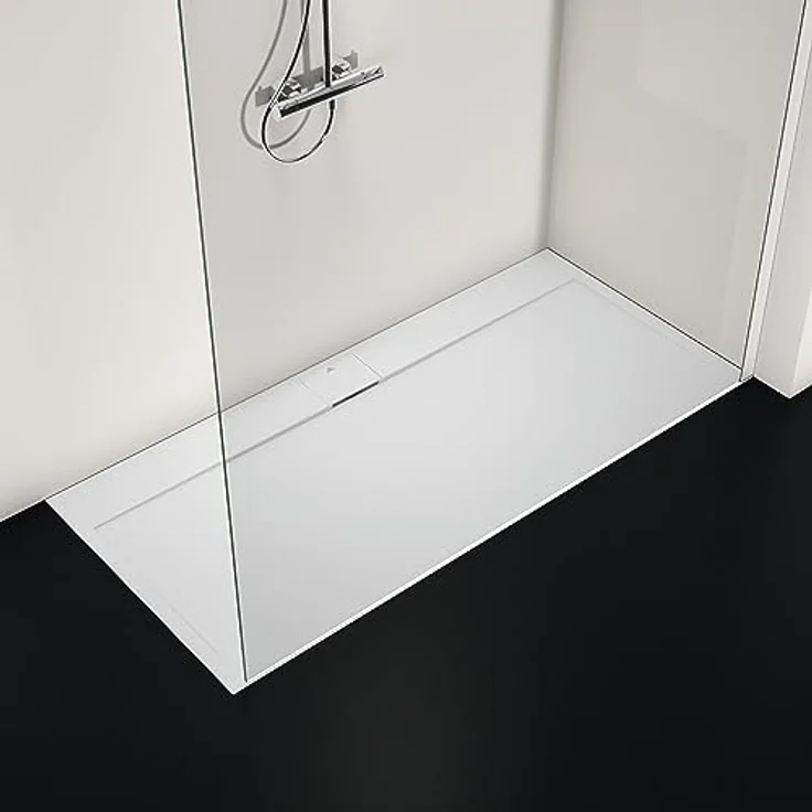 Ideal Standard Ultra Flat S i.life Duschwanne, rechteckig, 170 x 80 cm, Kunstharz, rutschfest, matt, Steinoptik, weiß – Bild 4