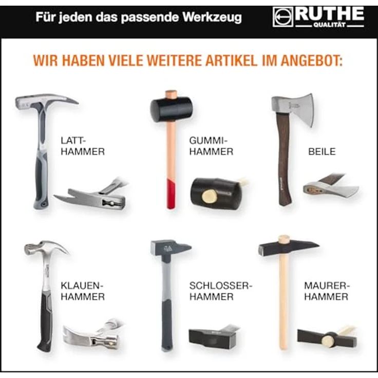 Ruthe Pflasterhammer 3020059119, 2000 g, Berliner Form, Qualitätsstahl, schwarzer Kopf, heller Eschenstiel, 190 mm – Bild 8