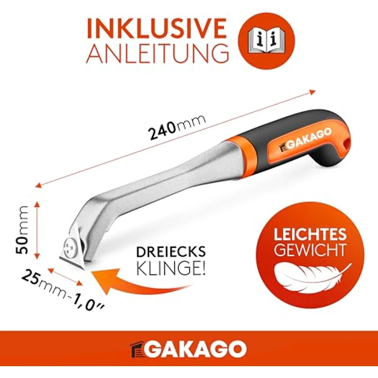 Gakago Kraft-Schaber mit Dreieck-Ziehklinge aus Wolframcarbid, ergonomisch & rutschfest, leicht, für Holz, Metall, Beton oder Stein – Bild 4