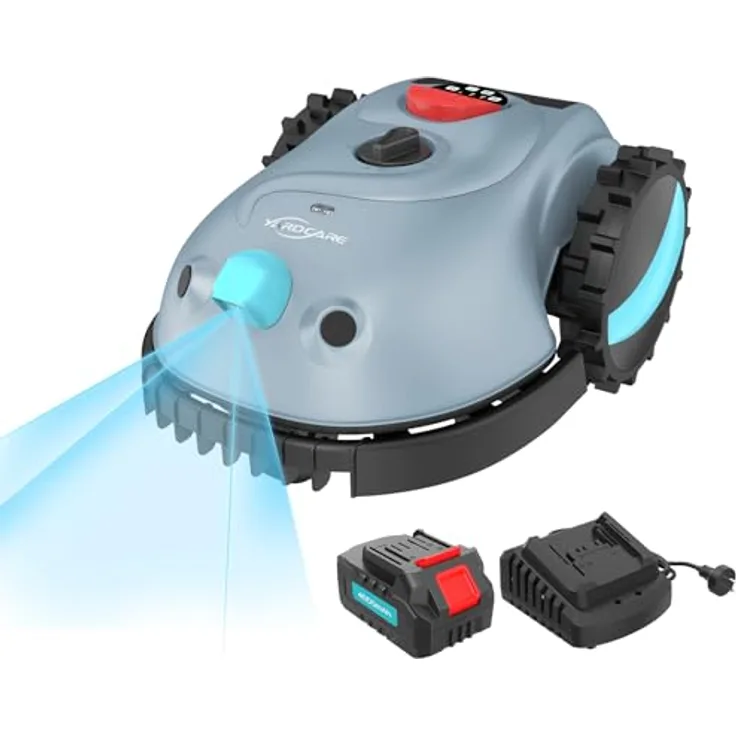 YARDCARE V100 Mähroboter, kabellos mit Vision-Navigation, 150 Hinderniserkennung, 4,0 Ah Akku, Schwebende Messerscheibe, inklusive Ersatzklingen