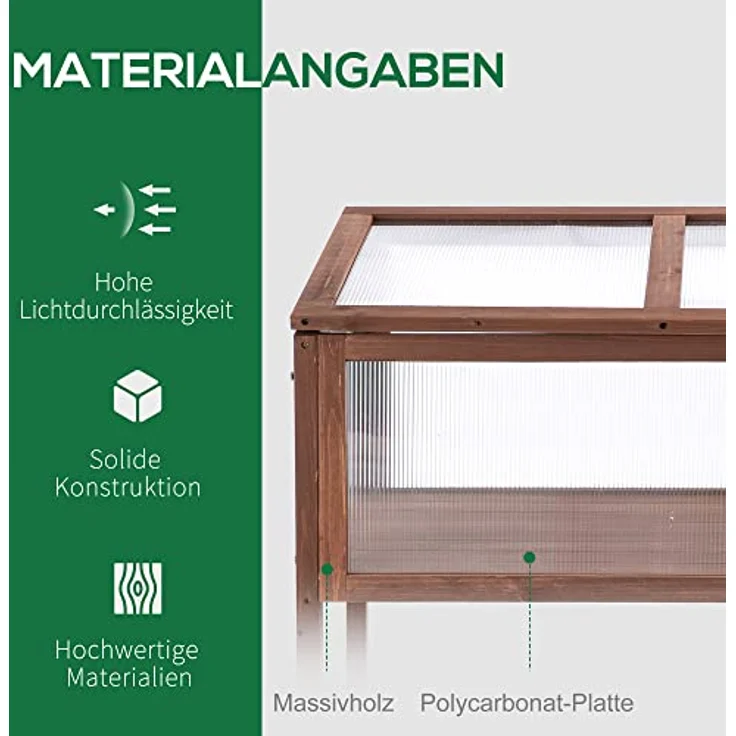 Outsunny Hochbeet aus Holz Frühbeet Gewächstisch Kräuterbeet Pflanzkasten für Garten, Balkon und Terrasse Braun Tannenholz PC-Platte 90 x 50 x 93 cm – Bild 4