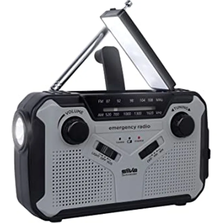 Silva Schneider SOS 112 Notfallradio, USB-Handy-Ladefunktion, Sirene, Taschenlampe, Leselampe, schwarz-grau