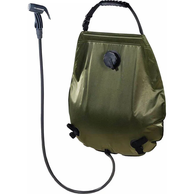 MFH Solardusche Solar Dusche "Deluxe" 20 l oliv mit Transportbeutel bis zu 50° Thermometer Campingdusche
