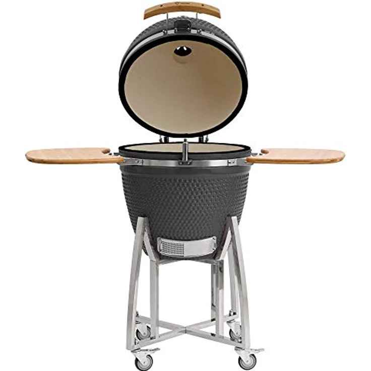 BBQ-Toro Kamado Grill | Holzkohlegrill Kuro Ø 52 cm mit Bambusablage, Thermometer, stabilem Holzgriff | Keramikgrill Kamadogrill Kugelgrill (Grau) – Bild 5
