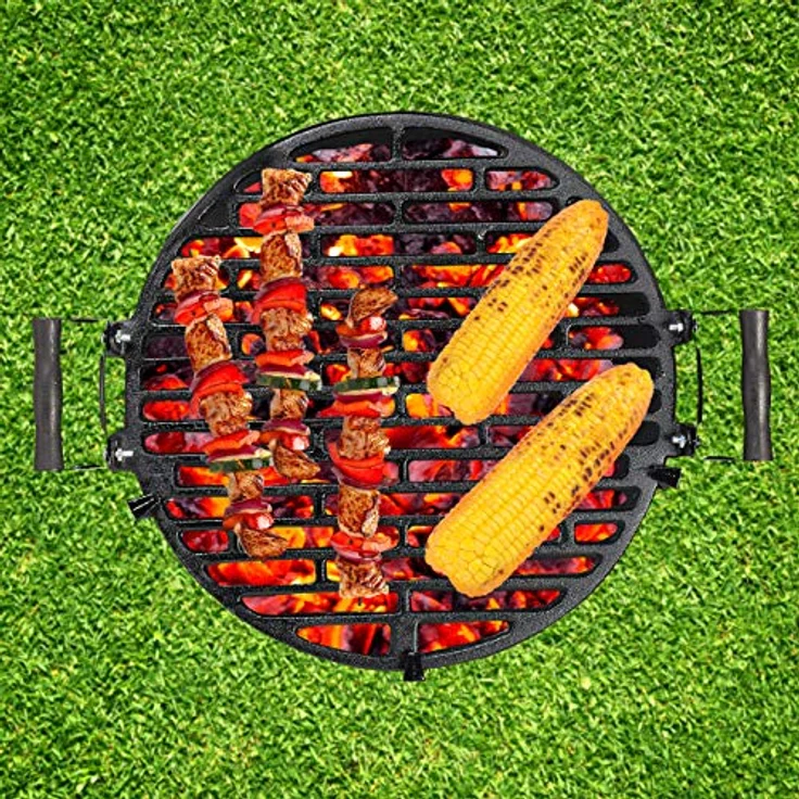 Relaxdays Holzkohlegrillfass klein, Gusseisen und Stahl, höhenverstellbar, tragbar, Barbecue Holzkohlegrill, Holzkohlegrillrost 35 cm, schwarz – Bild 6